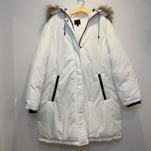 Lane Bryant White Puffer Jacket with Faux Fur Hood